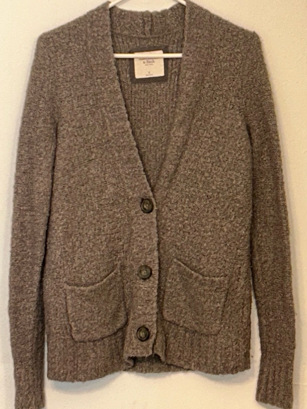Abercrombie & Fitch Taupe Knit Button-Front Cardigan V Neck Pockets SZ S